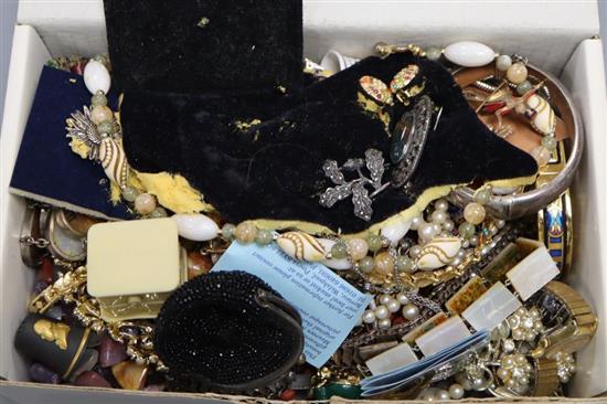 Two boxes of assorted costume jewellery including silver.